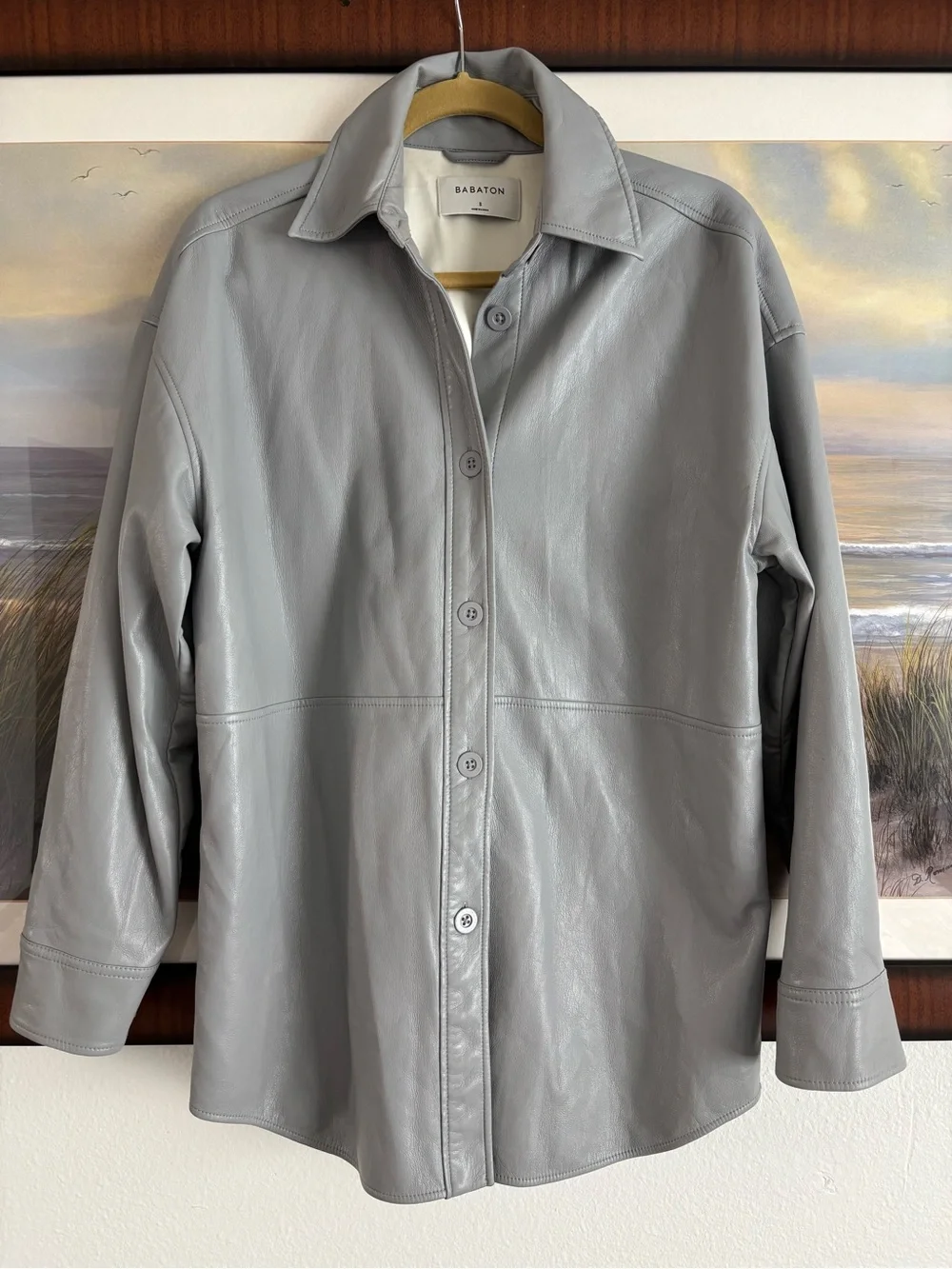Babaton Pelli Vegan Leather Shirt Jacket -  Size: Small - Marble Gray